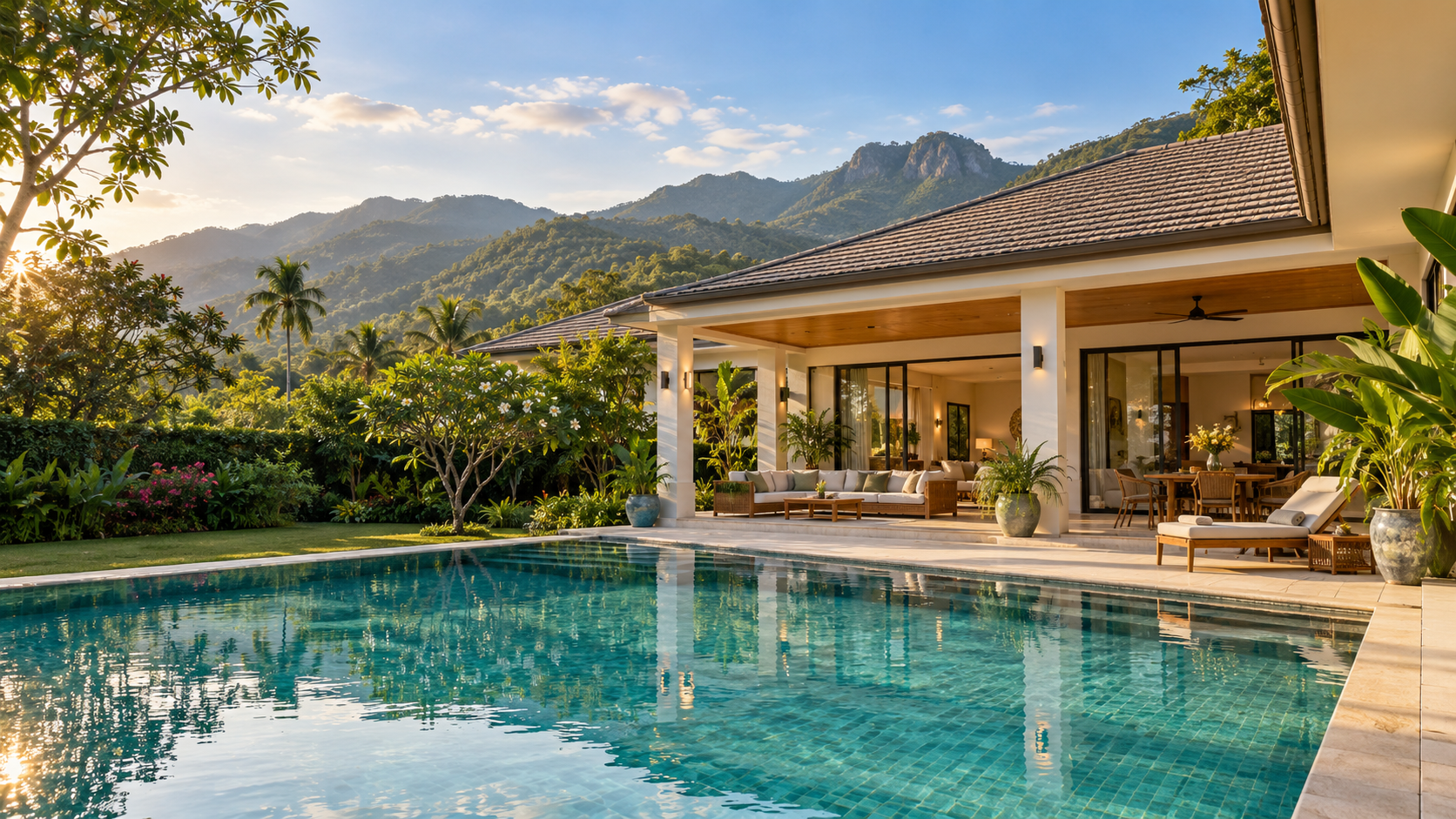 A Hua Hin pool villa overlooking a private pool and lush mountains